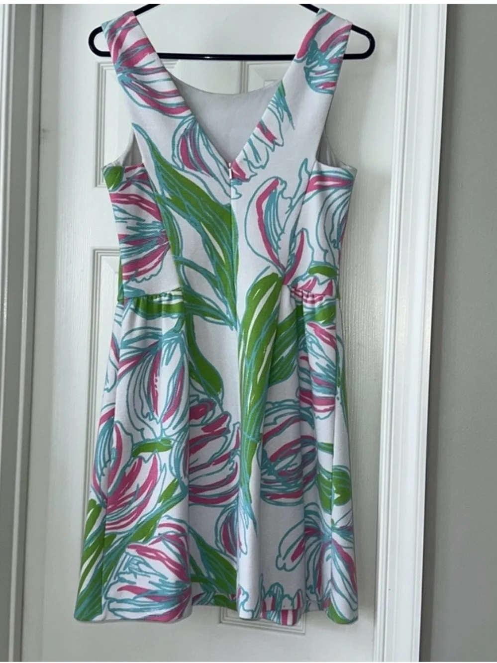 Lilly Pulitzer White Midi Dress with Pink & Green Floral Print - Picture 2 of 9